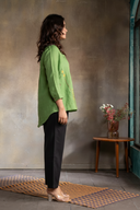 Leaf Green Pure Linen Hand Embroidered Top