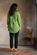 Leaf Green Pure Linen Hand Embroidered Top