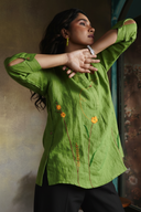 Leaf Green Pure Linen Hand Embroidered Top