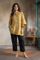 Mustard Brown Pure Linen Hand Embroidered Top