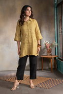 Mustard Brown Pure Linen Hand Embroidered Top