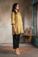 Mustard Brown Pure Linen Hand Embroidered Top