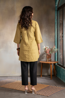 Mustard Brown Pure Linen Hand Embroidered Top