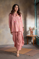 Rose Pink Pure Linen Hand Embroidered Co-ord Set (set of 2)