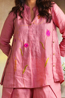 Rose Pink Pure Linen Hand Embroidered Co-ord Set (set of 2)