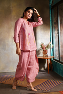 Rose Pink Pure Linen Hand Embroidered Co-ord Set (set of 2)