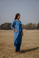 Blue Hand Embroidered Cotton Three Panel Kurta Set (set of 2)