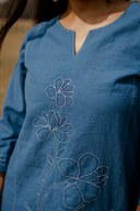 Blue Hand Embroidered Cotton Three Panel Kurta Set (set of 2)