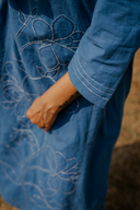 Blue Hand Embroidered Cotton Three Panel Kurta
