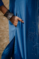 Blue Hand Embroidered Cotton Three Panel Kurta