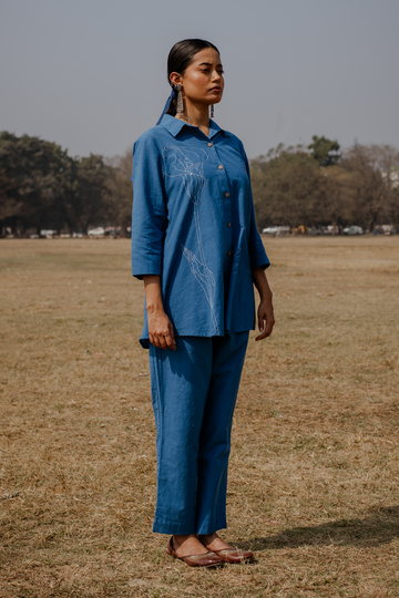 Blue Hand Embroidered Cotton Co-ord Set (set of 2)