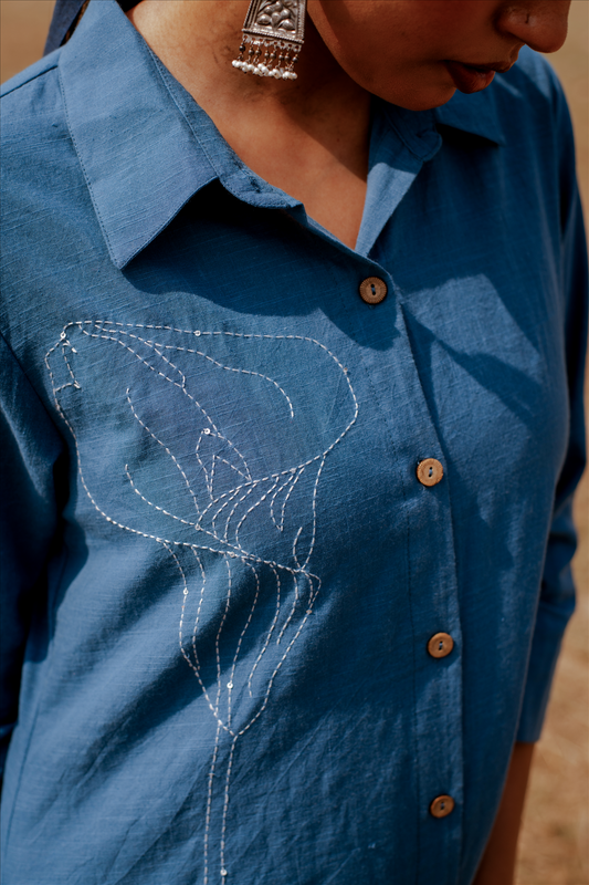 Blue Hand Embroidered Cotton Co-ord Set (set of 2)