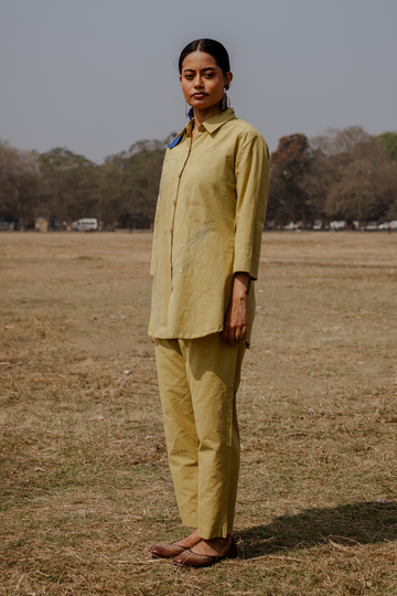 Yellow Hand Embroidered Cotton Co-ord Set (set of 2)