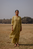 Yellow Hand Embroidered Cotton Three Panel Kurta Set (set of 2)