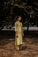 Yellow Hand Embroidered Cotton Three Panel Kurta Set (set of 2)