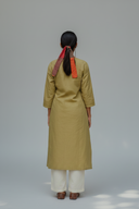 Yellow Hand Embroidered Cotton Three Panel Kurta