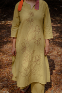 Yellow Hand Embroidered Cotton Three Panel Kurta Set (set of 2)