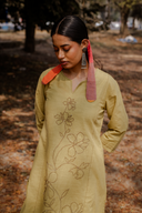 Yellow Hand Embroidered Cotton Three Panel Kurta