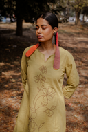 Yellow Hand Embroidered Cotton Three Panel Kurta