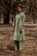 Sage Green Hand Embroidered Cotton Kurta Set (set of 2)