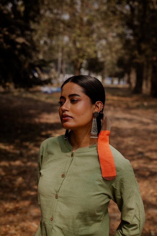Sage Green Hand Embroidered Cotton Dress