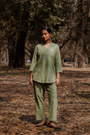Sage Green Hand Embroidered Cotton Pleated Co-ord Set (set of 2)