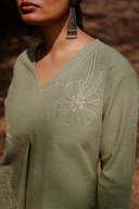Sage Green Hand Embroidered Cotton Pleated Co-ord Set (set of 2)