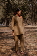 Mud Brown Hand Embroidered Cotton Co-ord Set (set of 2)