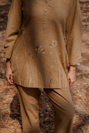 Mud Brown Hand Embroidered Cotton Co-ord Set (set of 2)