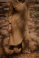 Mud Brown Hand Embroidered Cotton Kurta Set (set of 2)