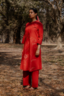 Rust Red Hand Embroidered Cotton Kurta Set (set of 2)