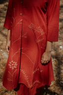 Rust Red Hand Embroidered Cotton Dress
