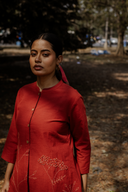 Rust Red Hand Embroidered Cotton Dress