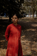 Rust Red Hand Embroidered Cotton Dress