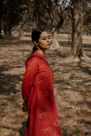 Rust Red Hand Embroidered Cotton Dress