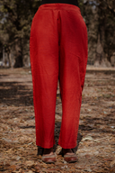 Rust Red Cotton Flared Pants