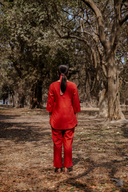 Rust Red Hand Embroidered Cotton Pleated Co-ord Set (set of 2)