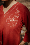 Rust Red Hand Embroidered Cotton Pleated Co-ord Set (set of 2)