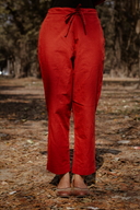 Rust Red Cotton Straight Pants