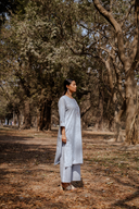 Blue Striped Hand Embroidered Cotton Three Panel Kurta Set (set of 2)