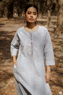Blue Striped Hand Embroidered Cotton Three Panel Kurta Set (set of 2)