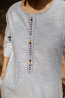 Blue Striped Hand Embroidered Cotton Three Panel Kurta Set (set of 2)