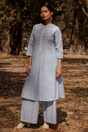 Blue Striped Cotton Pleated Kurta Set (Set of 2)