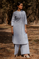 Blue Striped Cotton Pleated Kurta Set (Set of 2)