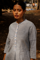 Blue Striped Cotton Pleated Kurta Set (Set of 2)