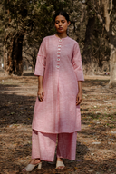 Red Striped Cotton Pleated Kurta Set (Set of 2)
