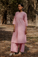 Red Striped Cotton Pleated Kurta Set (Set of 2)