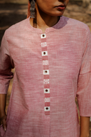 Red Striped Cotton Pleated Kurta Set (Set of 2)