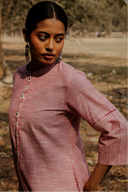 Red Striped Cotton Pleated Kurta Set (Set of 2)