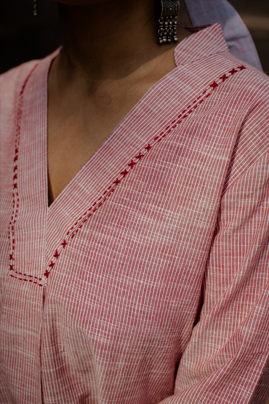 Red Cotton Stripe Relaxed Co-ord  (Set of 2)